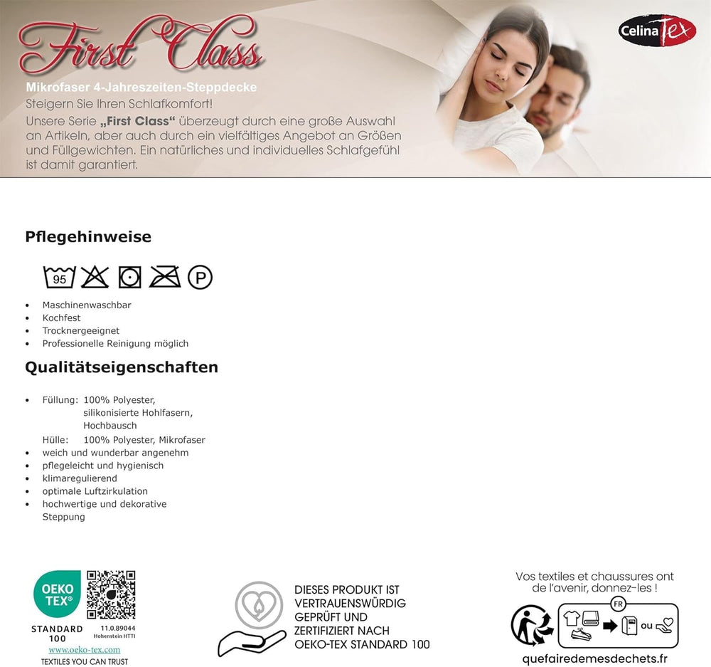 Celinatex First Class 4-Jahreszeiten-Bettdecke 140 x 200 cm Winter Sommer atmungsaktive Bettdecke Bettdecken und Steppdecken Naty Shop