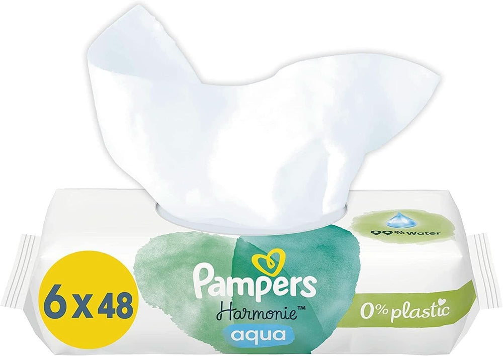 Pampers Harmonie Aqua Feuchttücher, Feuchttücher, die dabei helfen, den natürlichen pH-Wert der Haut wiederherzustellen, leichte Lotion mit 99 % Wasser Baby Feuchttücher Naty Shop 288 Tücher
