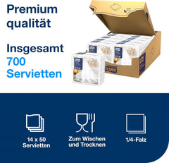 Șervețele de masă Tork Linstyle albe, 1/4 pliere, 19,5 × 19,5 cm, 14 נ50 șervețele, 509410