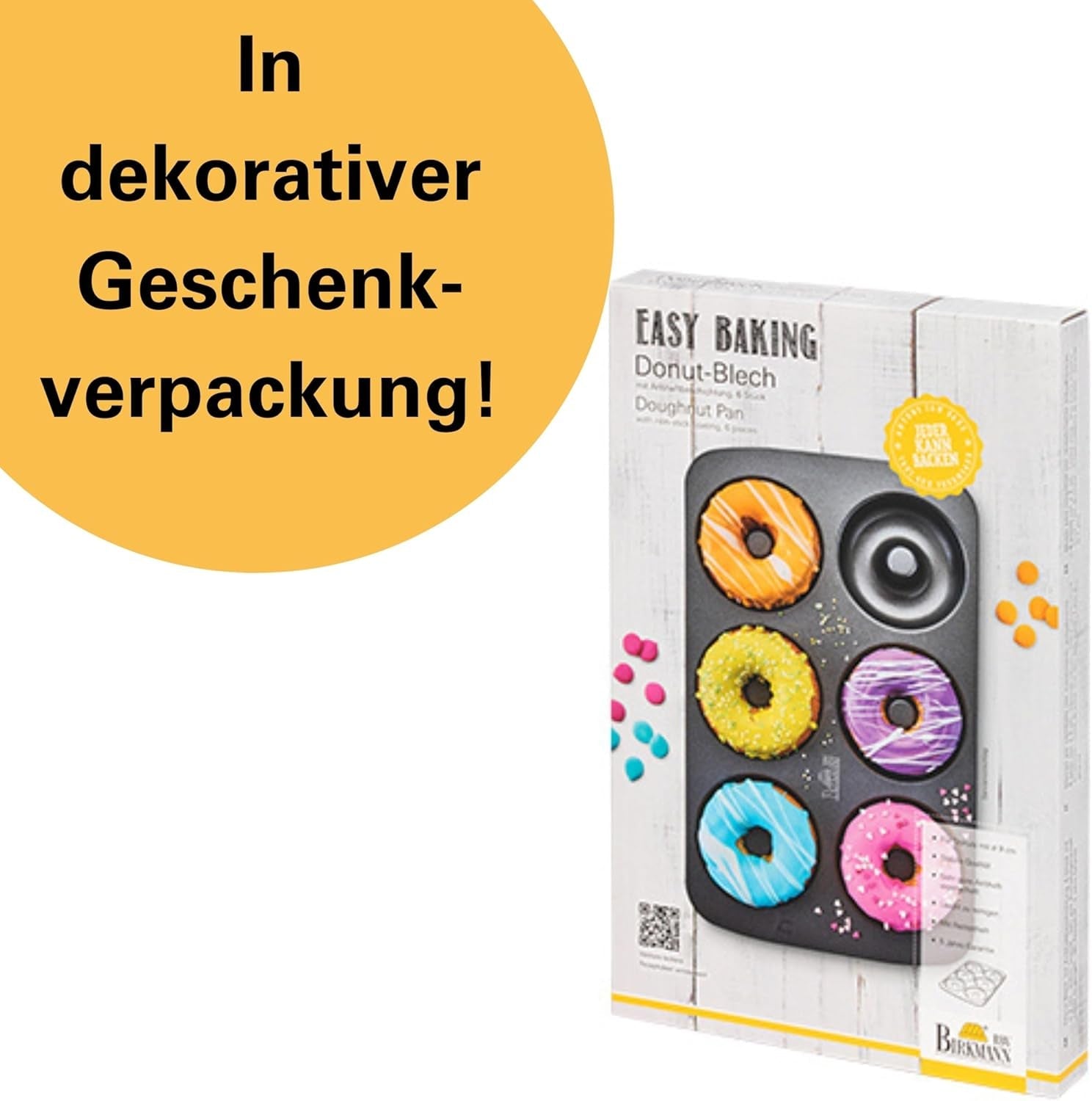 Birkmann, Easy Baking, Donutblech, Backform Für 6 Donuts, Mit Hochwertiger Antihaftbeschichtung, Ø 9 Cm, Mit Rezept, 881631 Formen und Bleche zum Backen Naty Shop