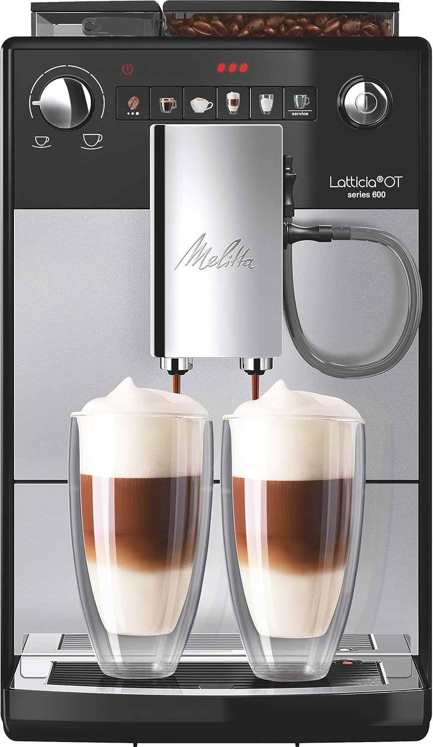 Melitta Latticia OT - Espressor complet automat cu sistem de lapte, espressor cu râșniță pentru, de exemplu, cafea sau cappuccino, argintiu/negru