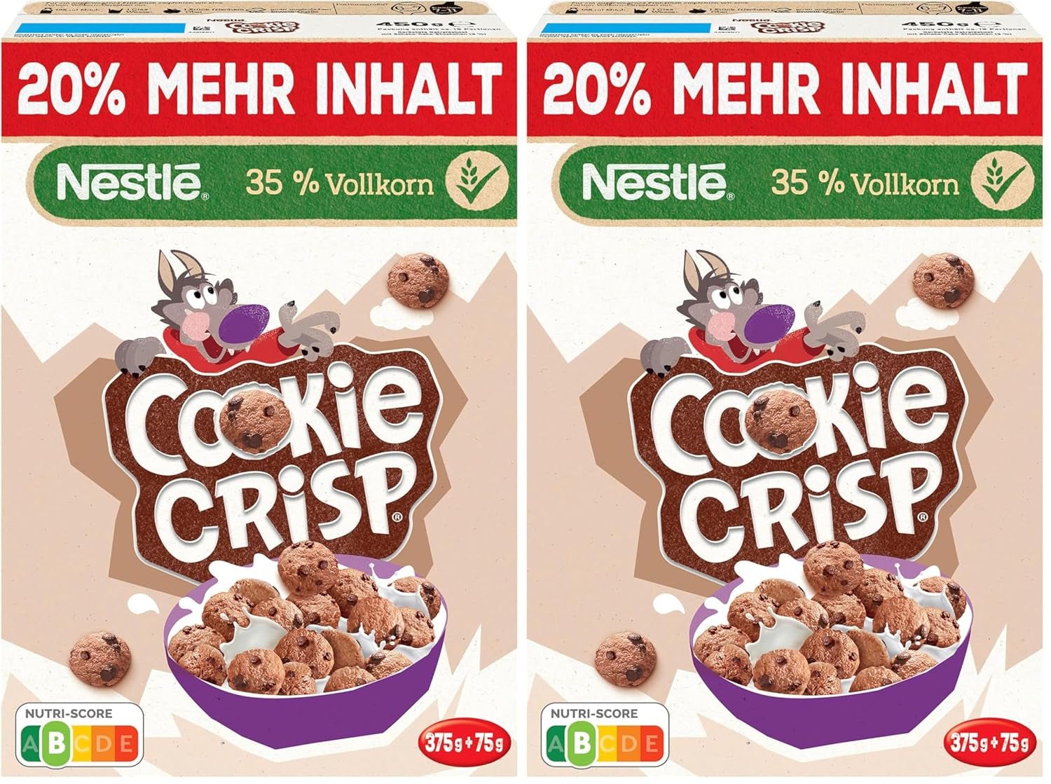 Nestlé Cookie Crisp (+20 %), Vollkorn-Frühstückskeks-Müsli für Kinder, 1er-Pack (1x450g)