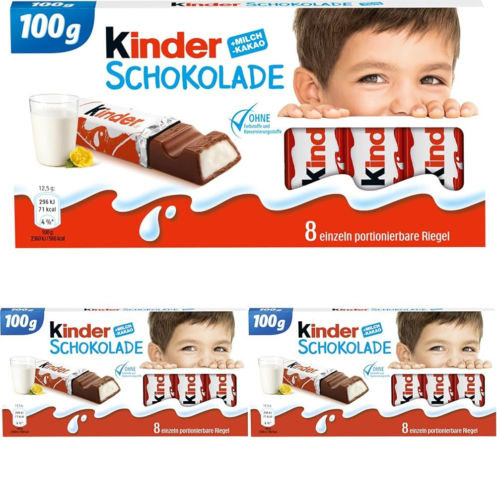 Kinder Chocolate – Gefüllte Milchschokoladenriegel – 1 Packung mit 24 einzelnen Riegeln (24 x 12,5 g).