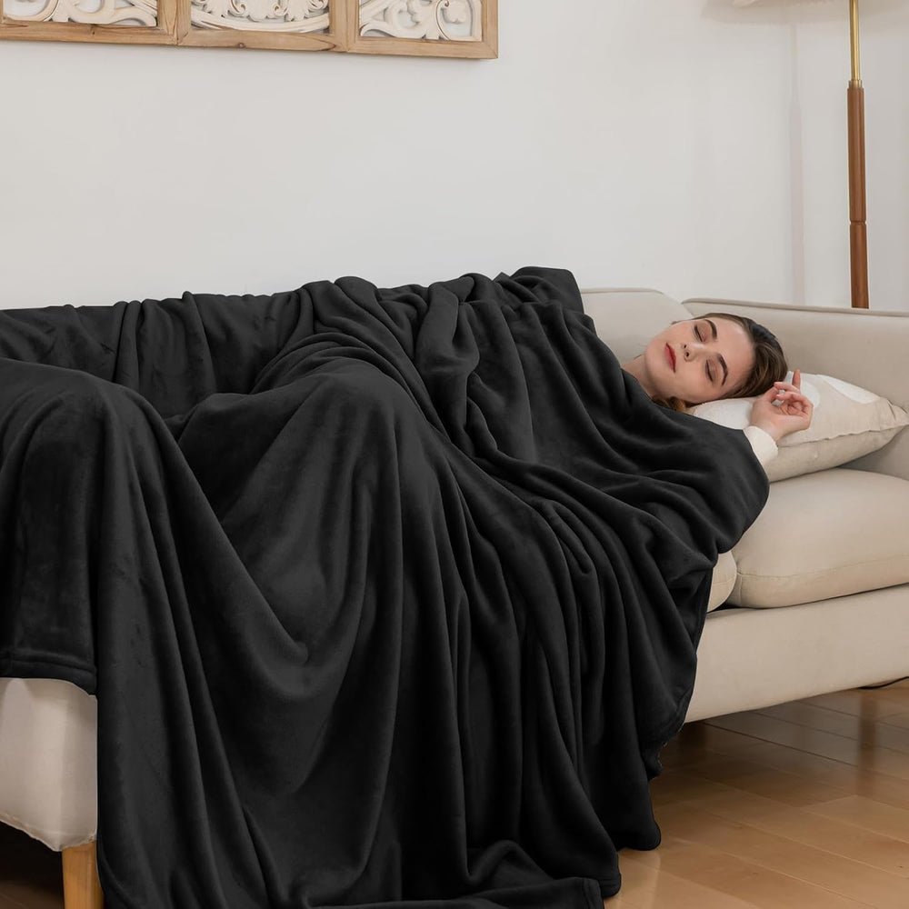 Gemütliche Decke, flauschige Fleecedecke, 130 x 150 cm, Bettdecken, Couchdecke, große weiche Decken und Überwürfe für Erwachsene, Sofaüberwürfe, warm, maschinenwaschbar, schwarze Betten und Decken, Good Nite