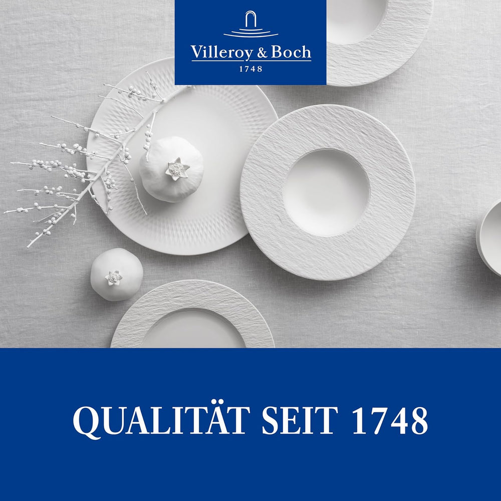 Villeroy & Boch - Manufacture Rock Blanc Geschirrset 6 teilig weiß, Spülmaschinenfest, Mikrowellensicher, Geschirr Modern, Starter Set, Speiseteller, Pastateller, Müslischalen, Premium Porzellan