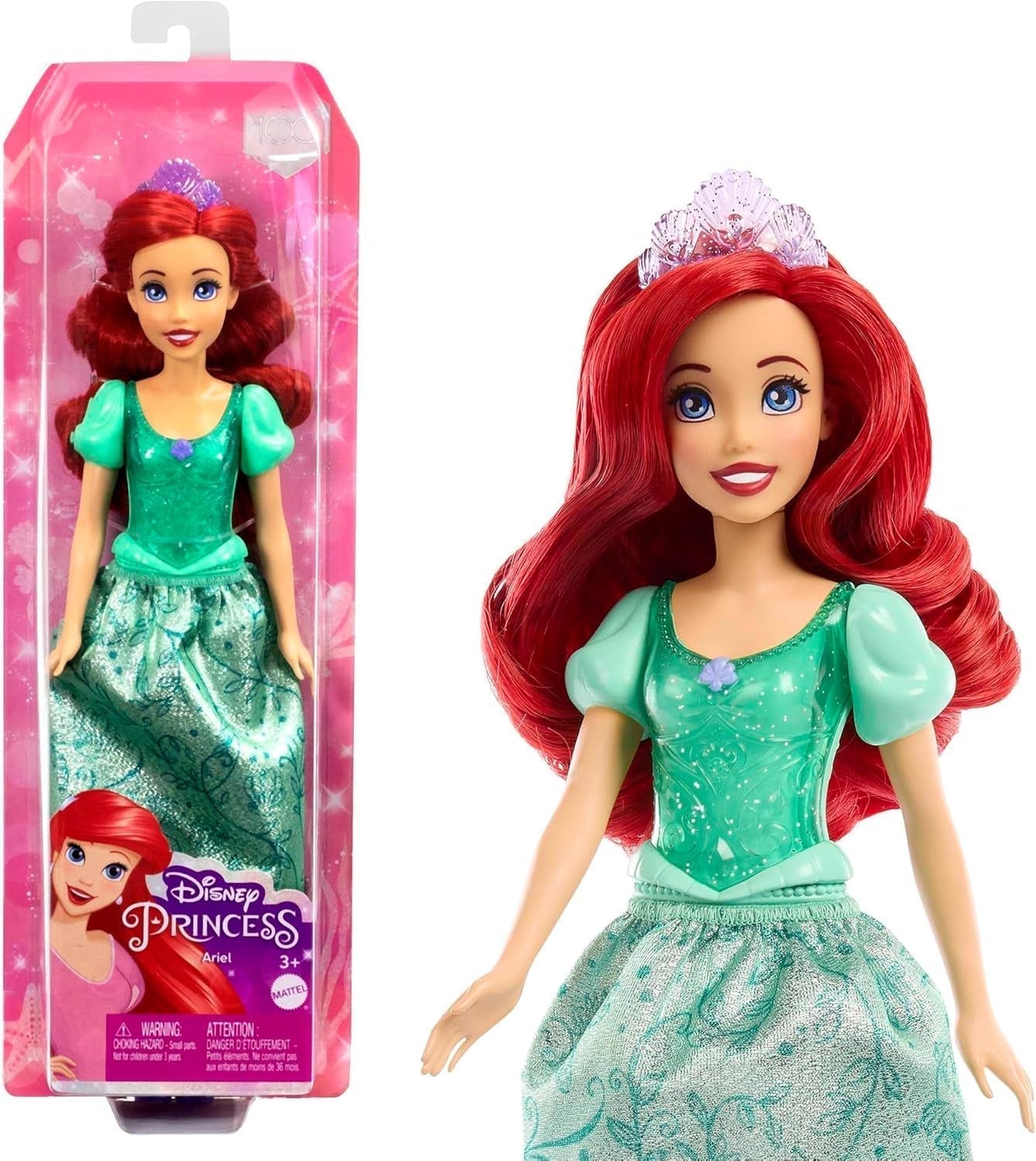 Mattel Disney Prinzessinnen-Spielzeug Schneewittchen, bewegliche Puppe mit funkelnder Kleidung und Accessoires, Disney-Film-inspiriertes Geschenk für Kinder HLW08 Naty Shop Ariel-Puppen