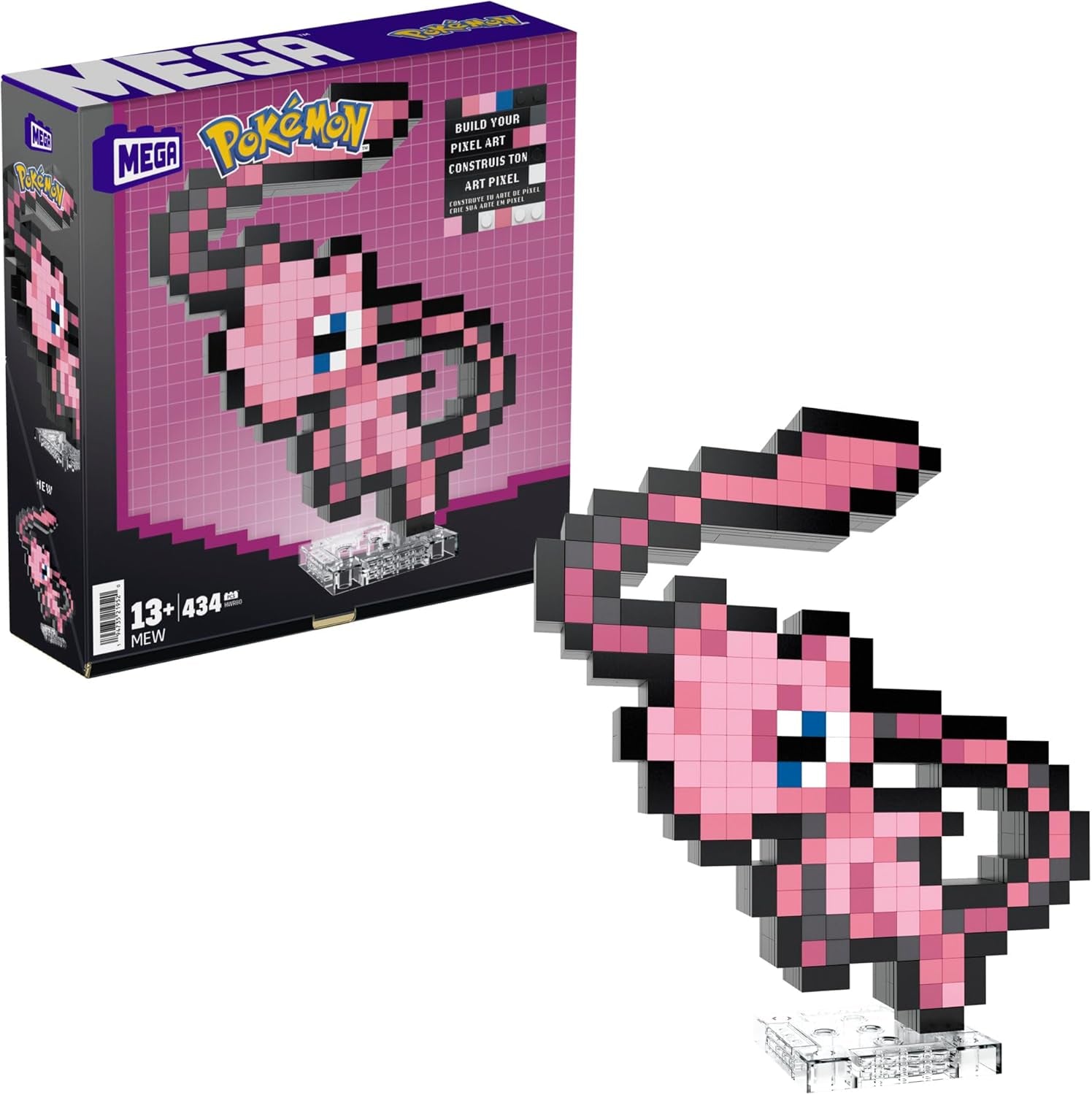 MEGA Pokémon Schiggy - zusammenbaubare Figur im Retro-Look, Pixel Art, 15 cm groß, inklusive Basis zur Wandmontage, für Erwachsene und erfahrene Sammler, HTH77