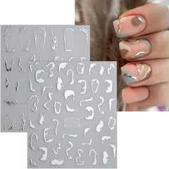 JMEOWIO Nagelsticker Marmor Linie 9 Blatt Nail Art Sticker Selbstklebend Nagelaufkleber Silber Bunt Dekoration Nageldesign Zubehör