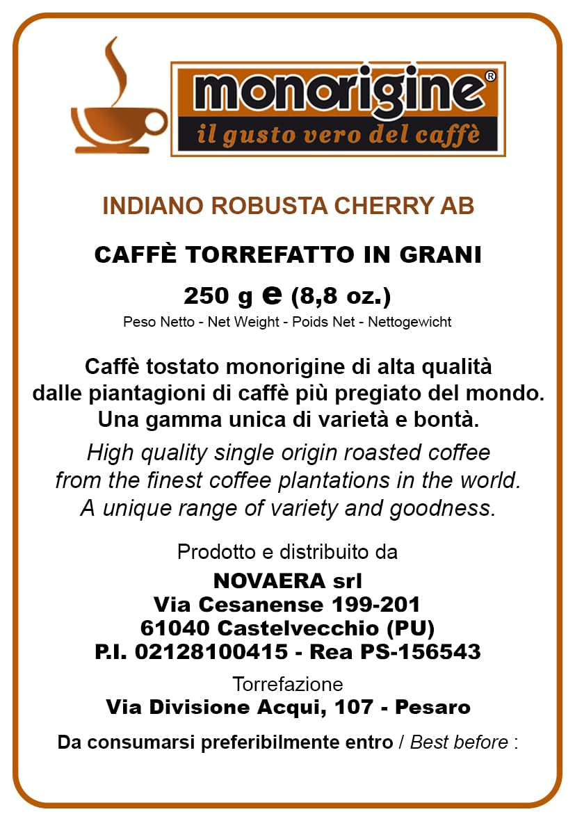 Boabe de cafea indiană Robusta Cherry AB 250 g - Cafea