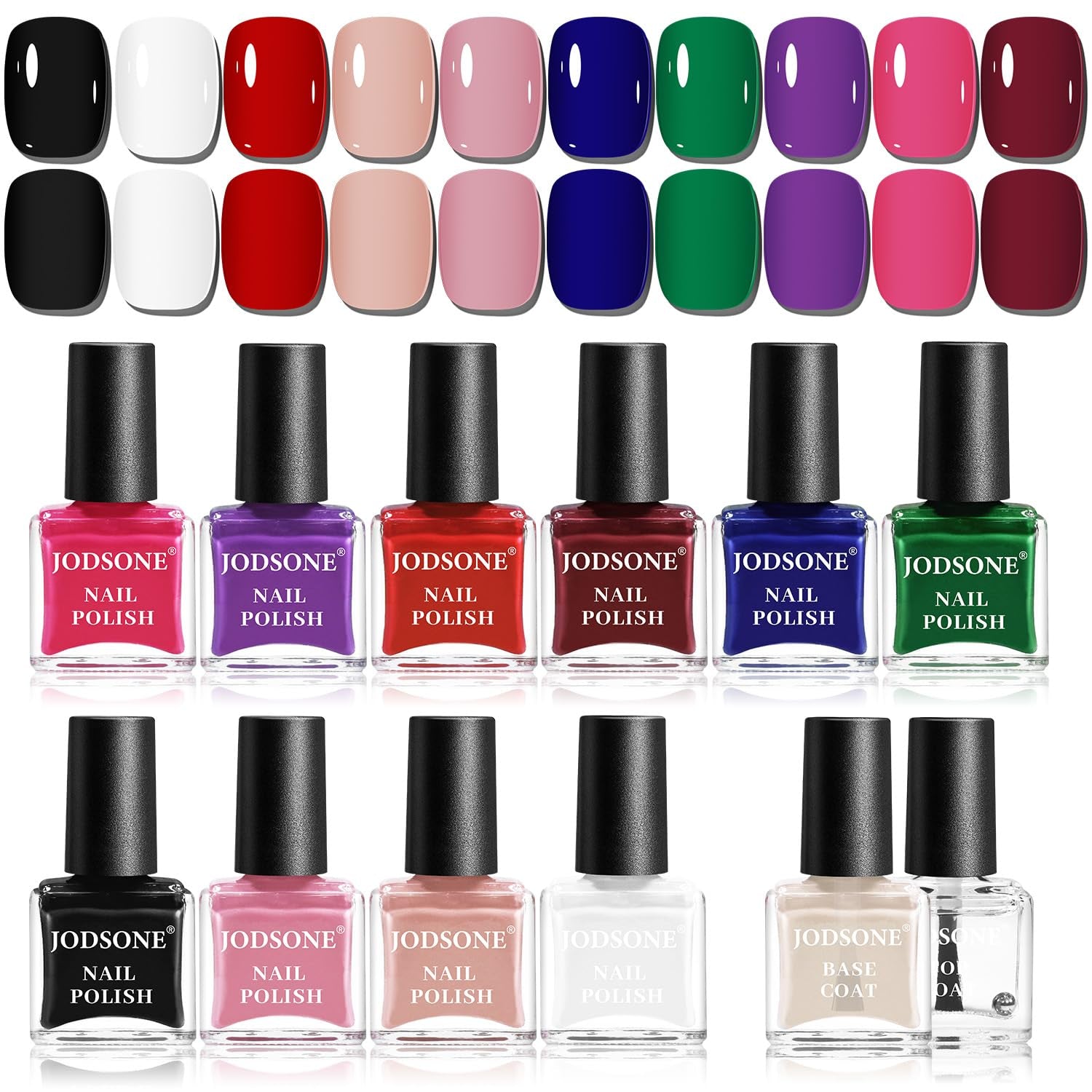 JODSONE 12-teiliges Nagellack-Set, 10 Farben, Kombination aus 2 Unterlacken und Überlack, schnell trocknender Nagellack für Amateure und Anfänger