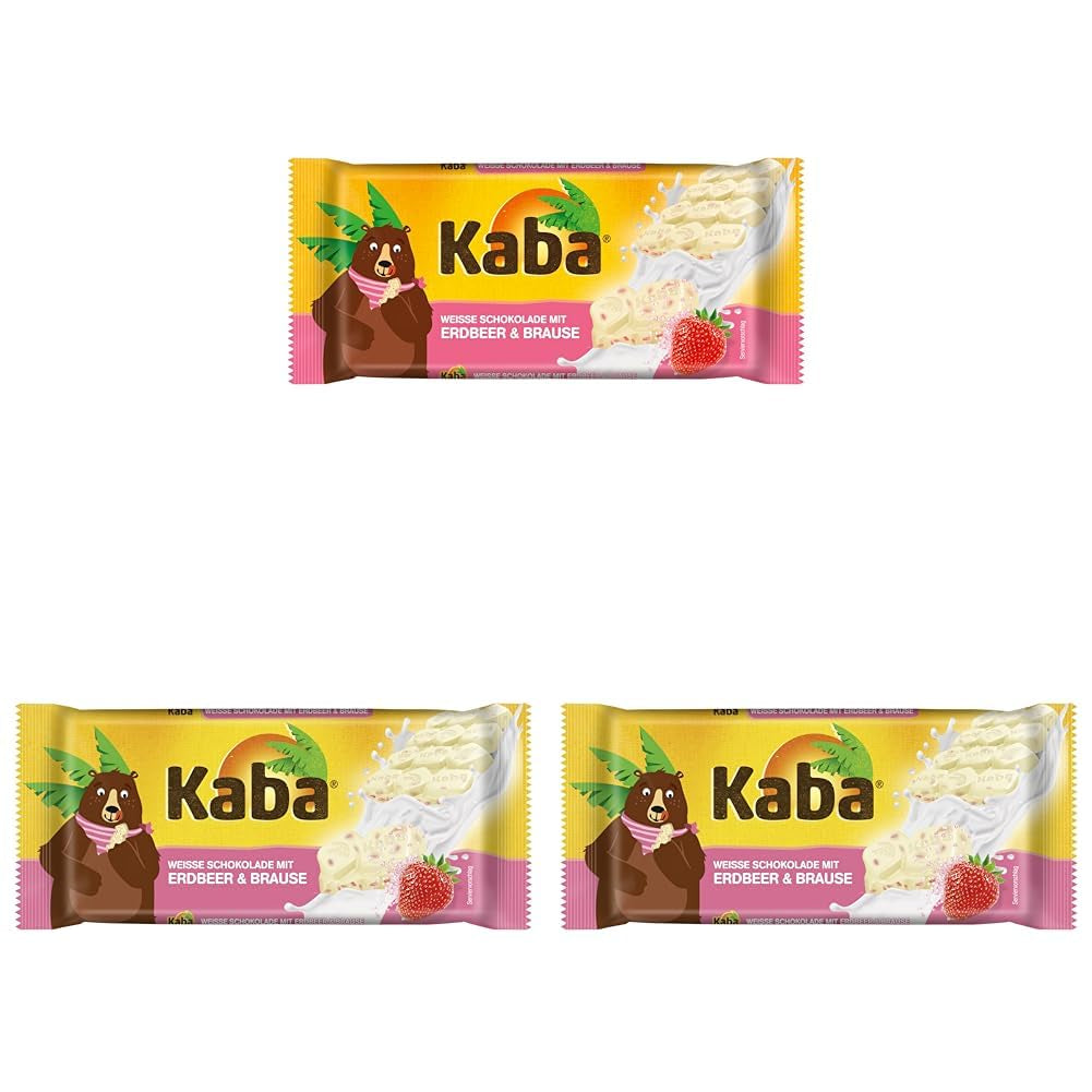 Weiße Schokolade von Kaba mit Erdbeergeschmack und Brausebonbons, Schokoriegel, Riegel 85 g, weiße Schokolade mit fruchtigem Erdbeergeschmack und Brausebonbons mit Original-Kaba-Geschmack (3er-Pack)