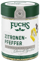 Fuchs Gewürze - Citronenpfeffer Gewürz - Gewürzzubereitung für Lachs, Zander und Kabeljau - natürliche Zutaten - 75 g in wiederverwendbarer, recyclebarer Dose