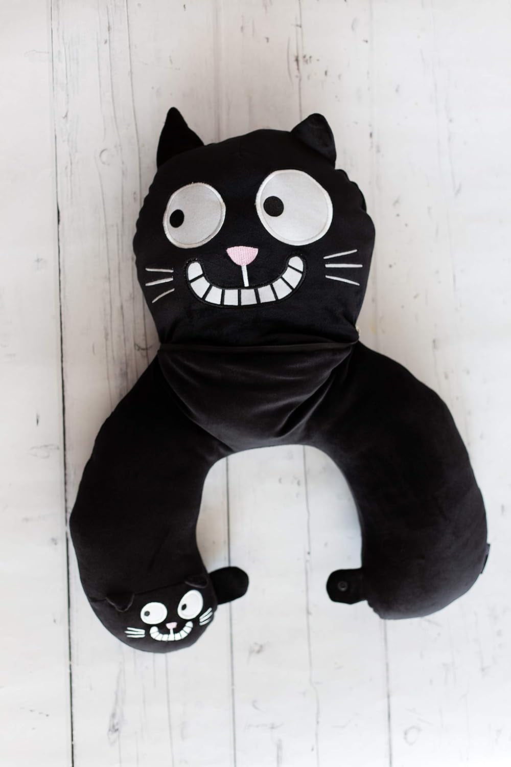 Pernă de gât Moses. Ed, Pisica | Pernă de gât și pernă de cap 2 în 1 pentru călătorii | Pernă de călătorie în formă de pisică, 28 cm, Negru