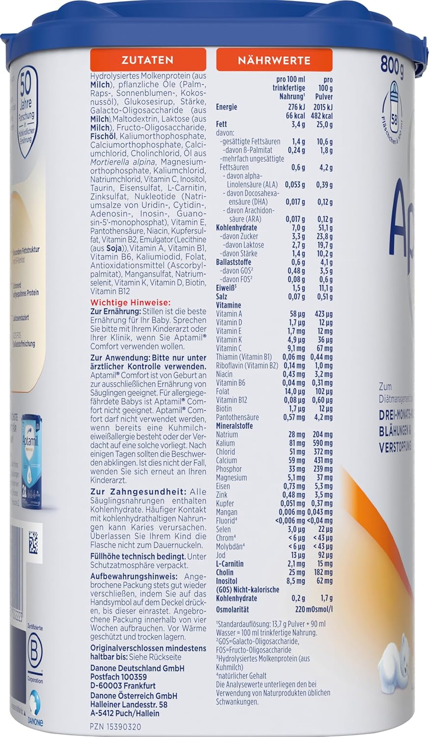 Aptamil Comfort – Spezialformel ab der Geburt – 1 x 800 g
