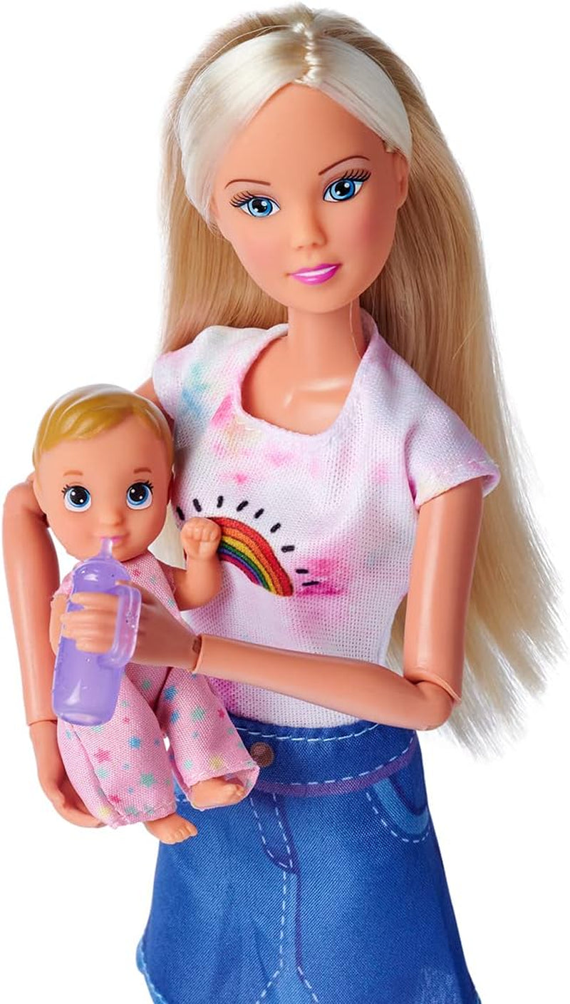 Simba 105733538 - Steffi Love Babybag, Knöchelpuppe mit Baby, Tragetasche und Trinkflasche, Puppe 29cm, ab 3 Jahren