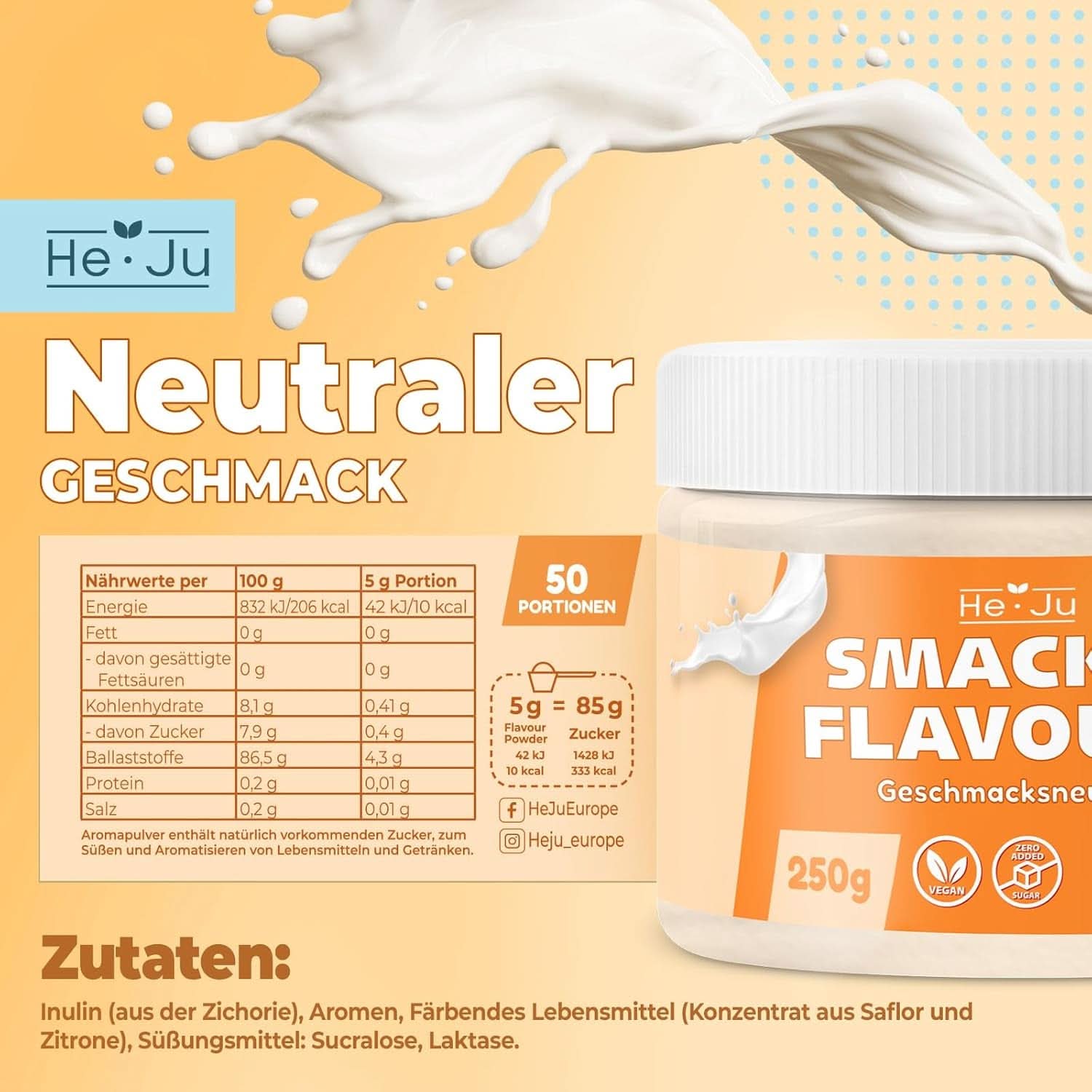 He-Ju, Pulver mit neutralem Geschmack, 250 Gramm Aromen Naty Shop