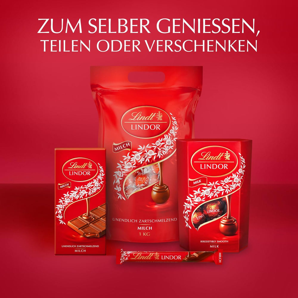 Lindt-Schokolade | Milchschokoladentüte LINDOR | 500g | 38 Milchschokoladenkugeln mit zartschmelzender Füllung | Schokoladengeschenk