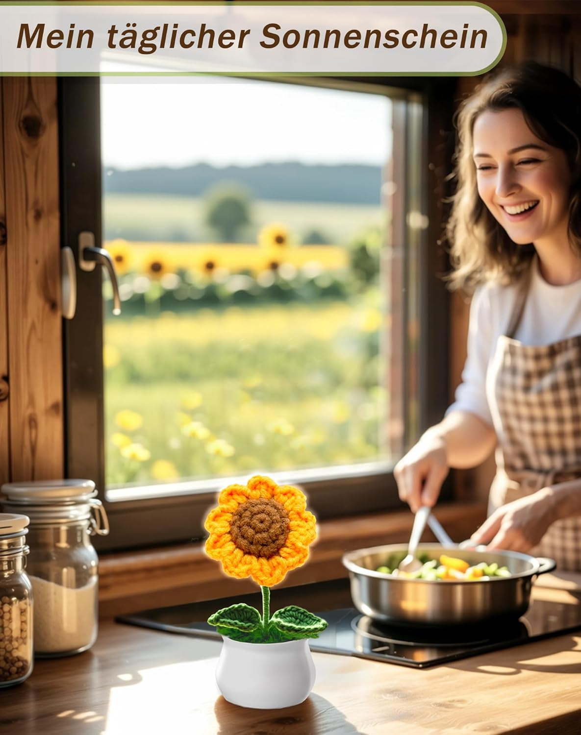 Mini Häkelsonnenblume Im Topf – Handgefertigte Gehäkelte Blumen, Künstliche Sonnenblume, Kleines Dankeschön Geschenk, Glücksbringer Deko Für Zuhause, Büro & Armaturenbrett