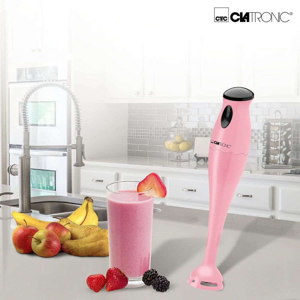 Clatronic Stabmixer/Pürierstab/Blender/Stab-Mixer/Stick/Mixstab SM 3577; Edelstahl-Schlagmesser; Für Smoothie, Kürbispüree, Babybrei, Milchshake; Mit Mixbehälter (500 ml); 180 Watt; Pink Kitchen Naty Shop