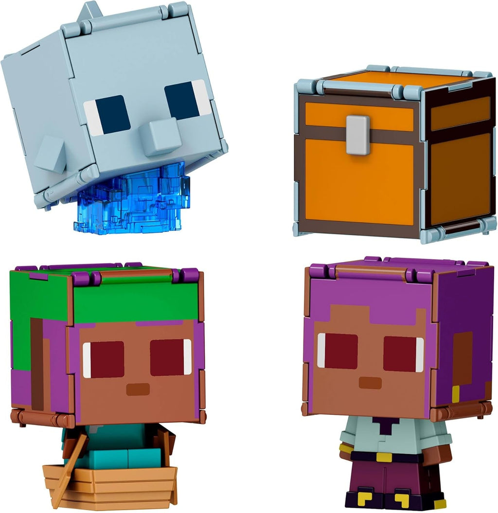 Mattel Minecraft Flippin' Figs Oaie și pui 2-Pack cu figuri de joacă 2-in-1, capete mari și design Pixel HXK17 Action figures Naty Shop Iedera și delfinul