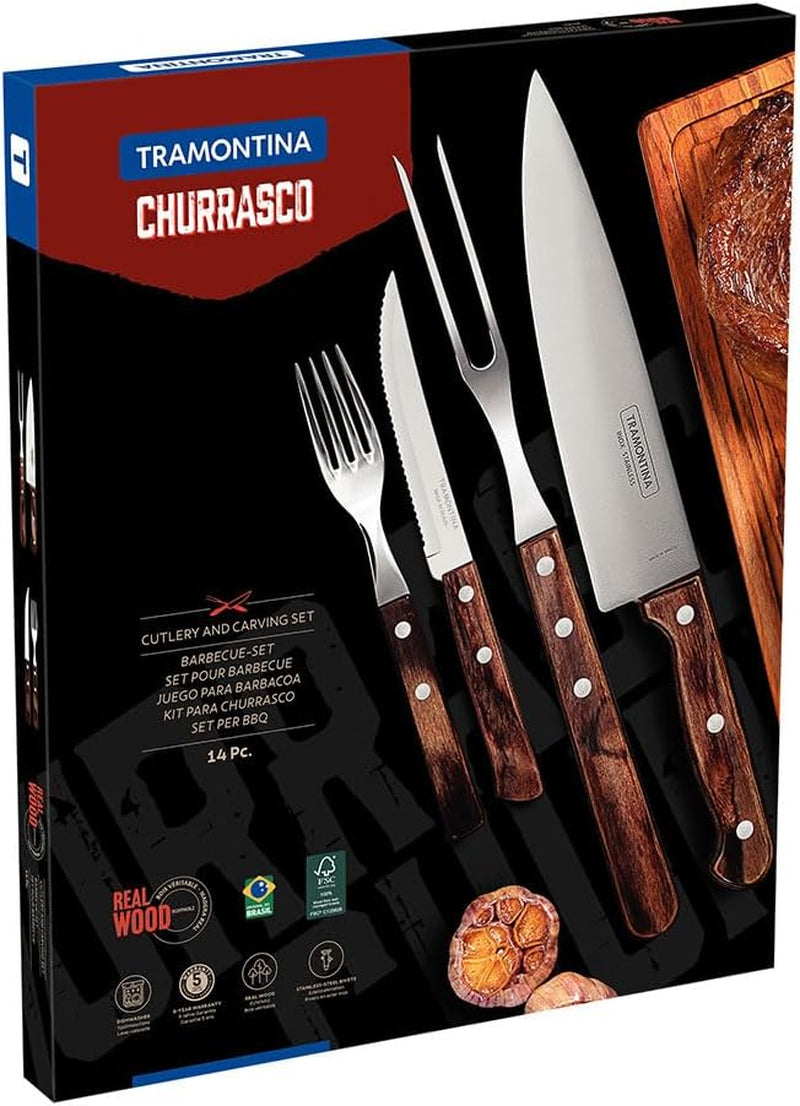Tramontina 14-teiliges Grillbesteck-Set aus Edelstahl, Steakbesteck, Grillset, Küche, Naty Shop