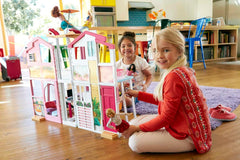 Barbie House Dream Villa, 3-stöckiges Stadthaus mit 5 Zimmern, inklusive Zubehör wie Möbeln, faltbar und Aufbewahrung, Spielzeug ab 3 Jahren, DLY32 Naty Shop Puppenhäuser