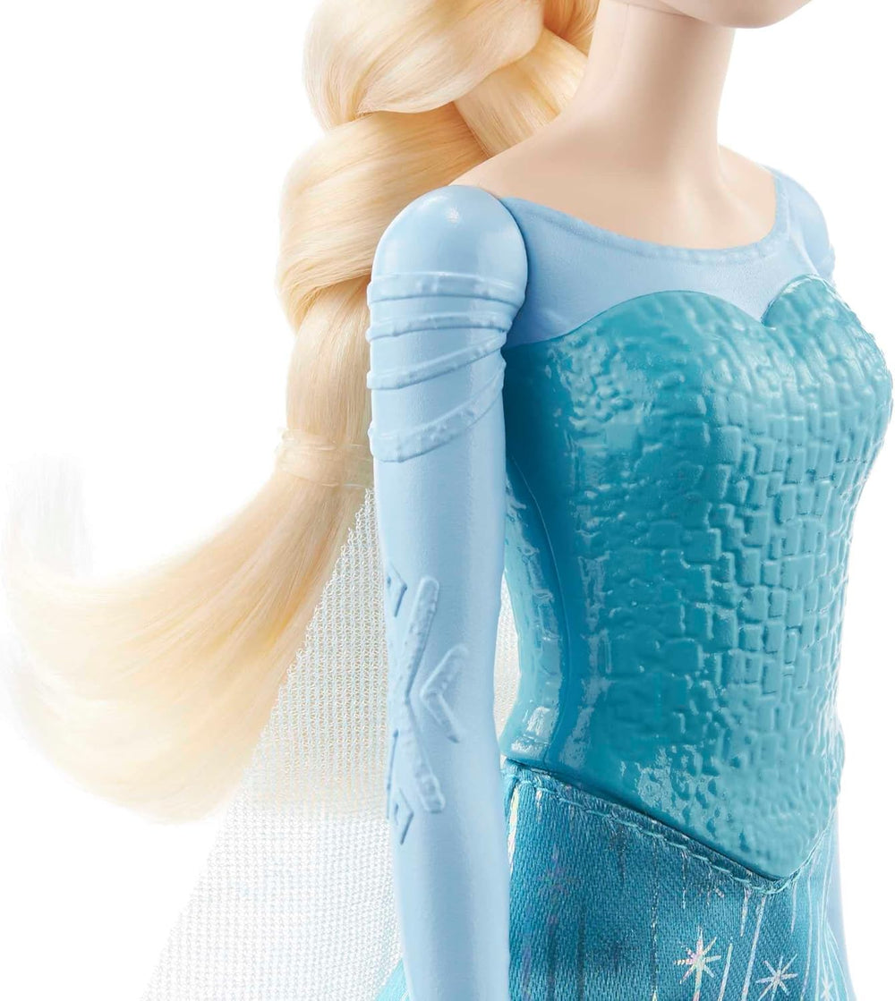 Păpușa Elsa Mattel Disney Frozen, păpușă Frozen, păr blond pieptănabil, poziționabilă, pantofi detașabili, cadouri Disney, jucărie pentru vârste de la 3 ani în sus, HLW47