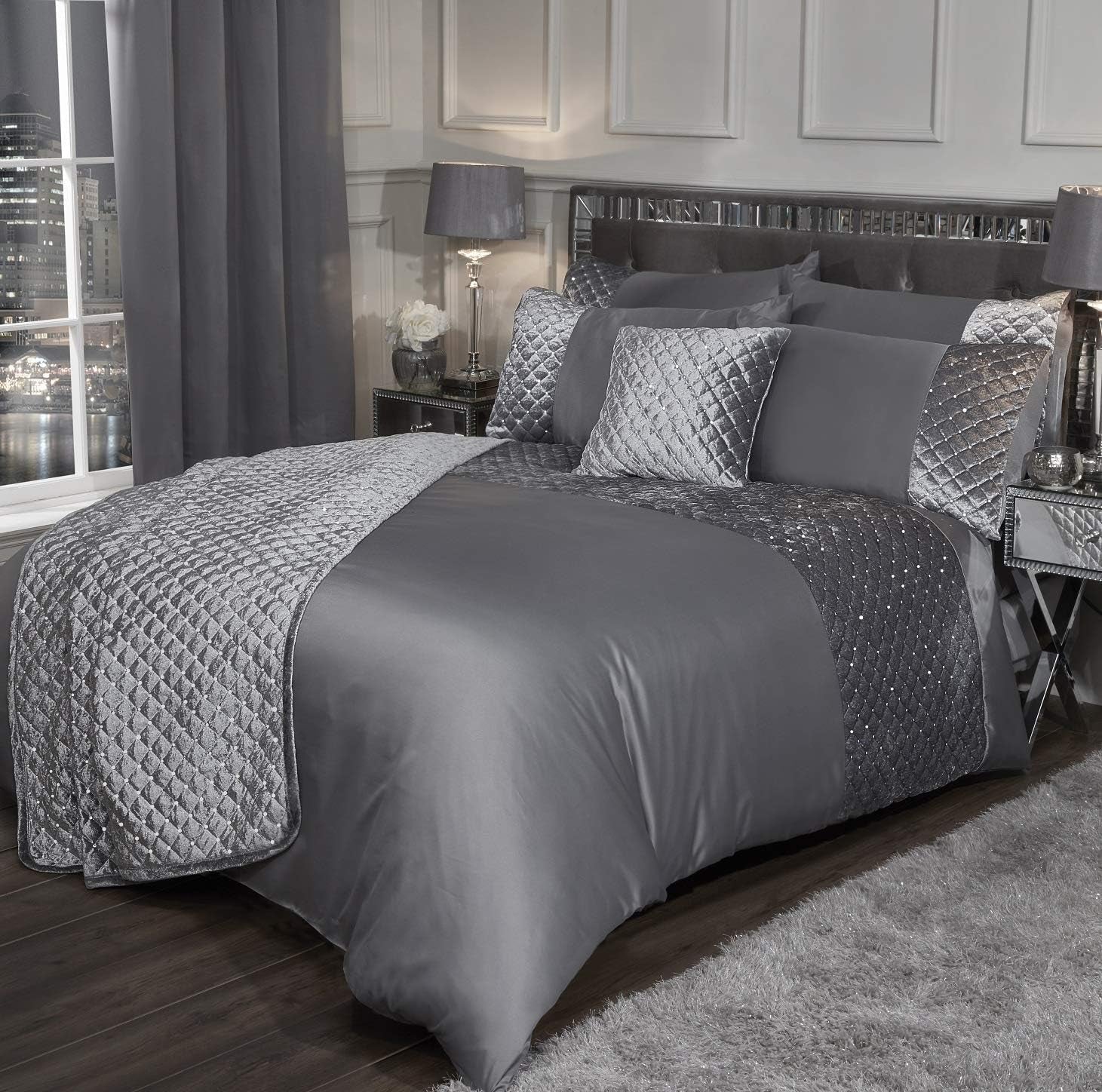 Emma Barclay Glamour Bettwäsche-Set für Doppelbett, Nerz, Polyester, Creme. Betten und Bettdecken. Emma Barclay Graues Doppelbett