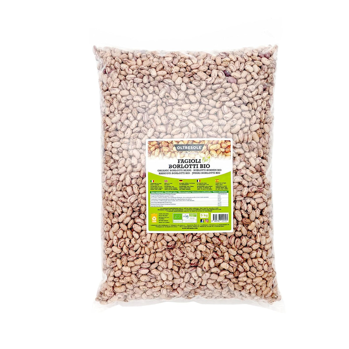Bio-Borlottibohnen 5 kg, getrocknete Bio-Hülsenfrüchte aus kontrolliertem Anbau, ideal für Salate, Suppen und Beilagen, praktisches Format