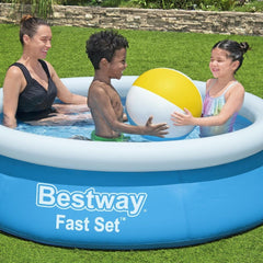 Aufstellpool Bestway Fast Set ohne Pumpe, Ø 183 x 51 cm, blau, rund, 940 Liter, TriTech-Material, Selbstmontage, Sicherheitsventil, inkl. Reparaturflicken