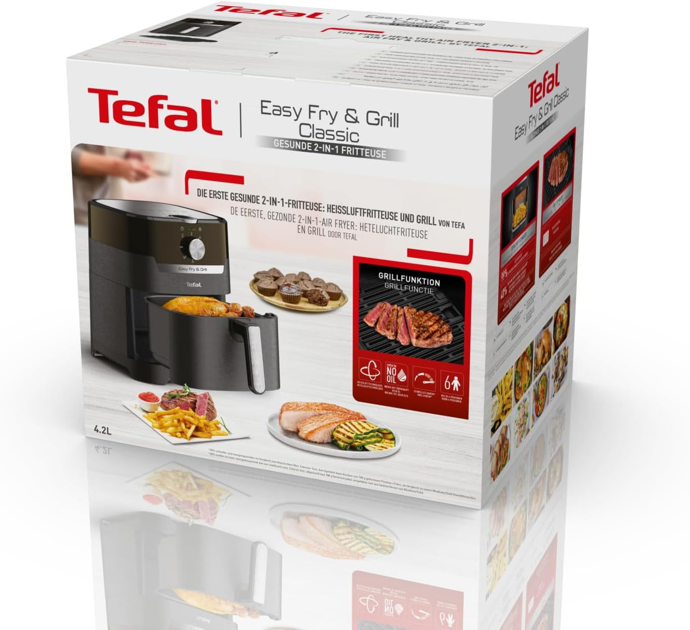 Tefal EY5018 Easy Fry & Grill Classic Heißluftfritteuse, 2-in-1-Technologie (Luftfritteuse und Grill), XL, 4,2 Liter für 6 Portionen, 1550 Watt Haushaltsgeräte Naty Shop
