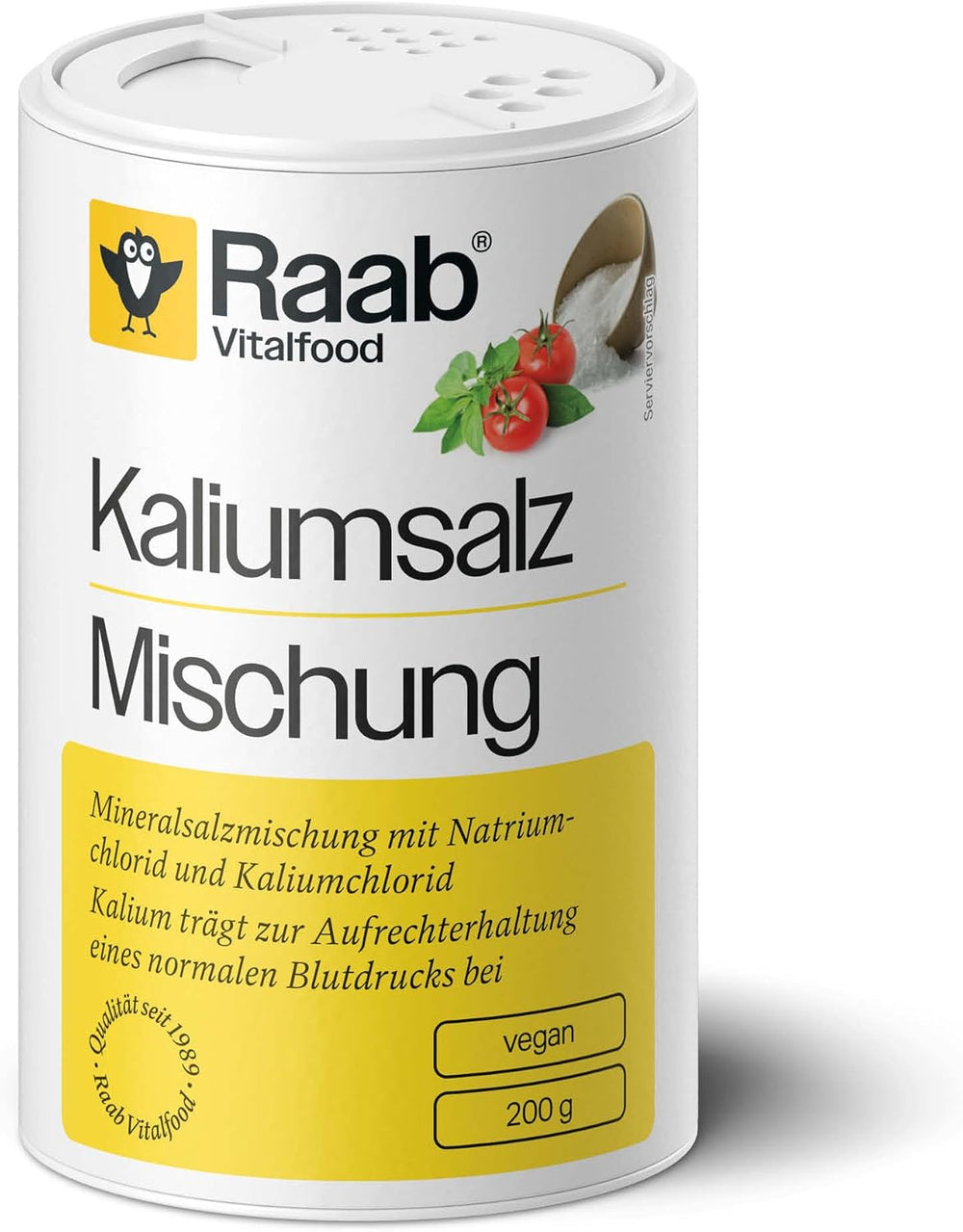 Raab Vitalfood Kalium salt-Mischung, Mineralsalzmischung mit 66,7 % Natriumchlorid (Kochsalz) und 33 % Kaliumchlorid, Kalium trägt zur A Stärkung eines normalen Blutdrucks bei (1 x 200 g Dose)