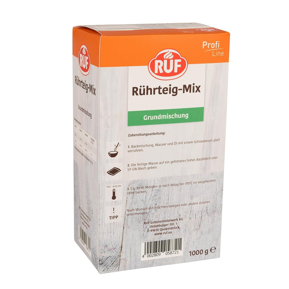 RUF Rührkuchen Backmischung, Nur Wasser & Öl Zugeben, Rezeptur Für Blechkuchen, Kastenkuchen, Muffins, Gugelhupf Und Tortenböden, 1X1000G Mischung zum Backen und Kochen Naty Shop