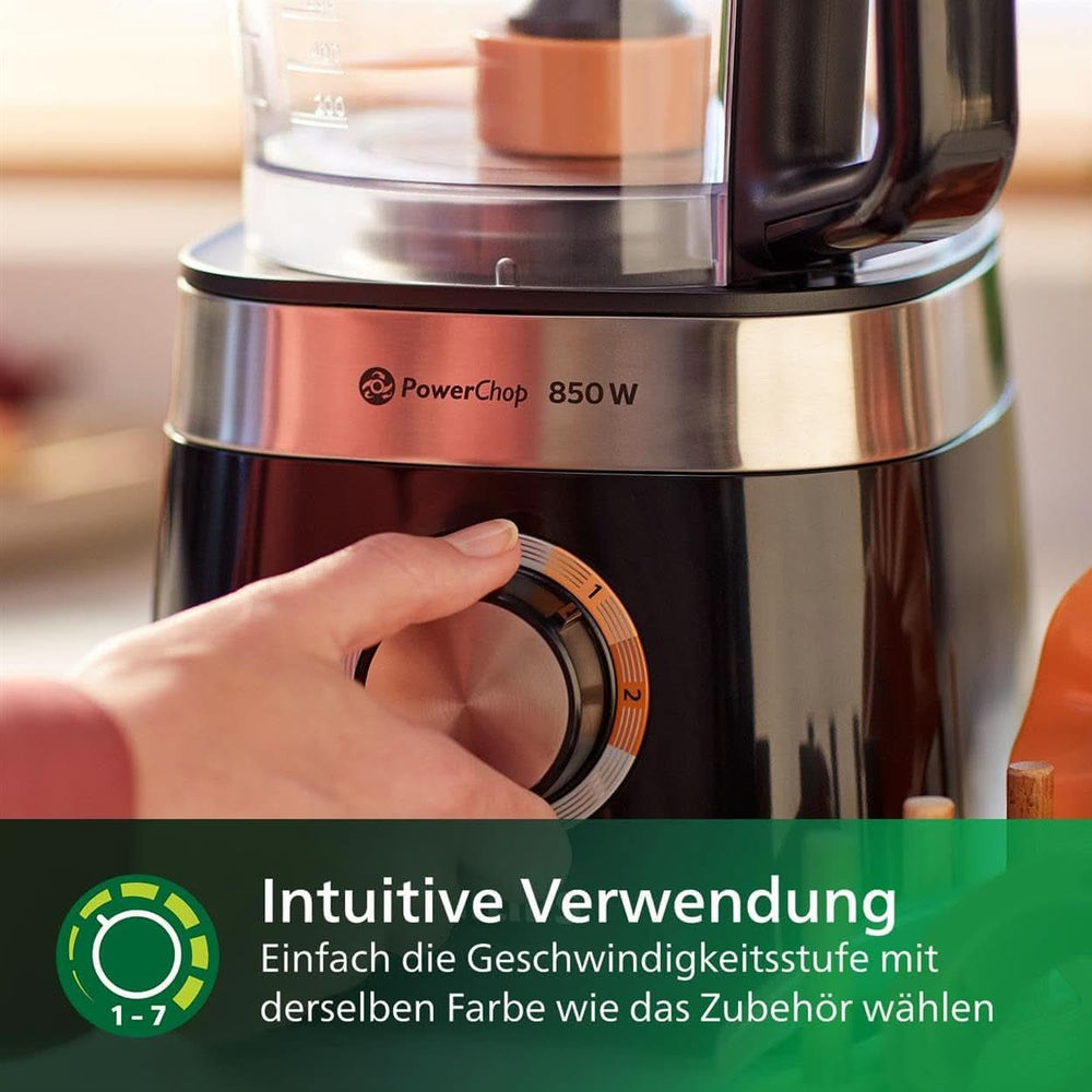 Philips Kompakte Küchenmaschine – 850 W, 31 Funktionen, 2,1-Liter-Behälter, Powerchop, Edelstahlklinge (HR7530/10) Kitchen Naty Shop