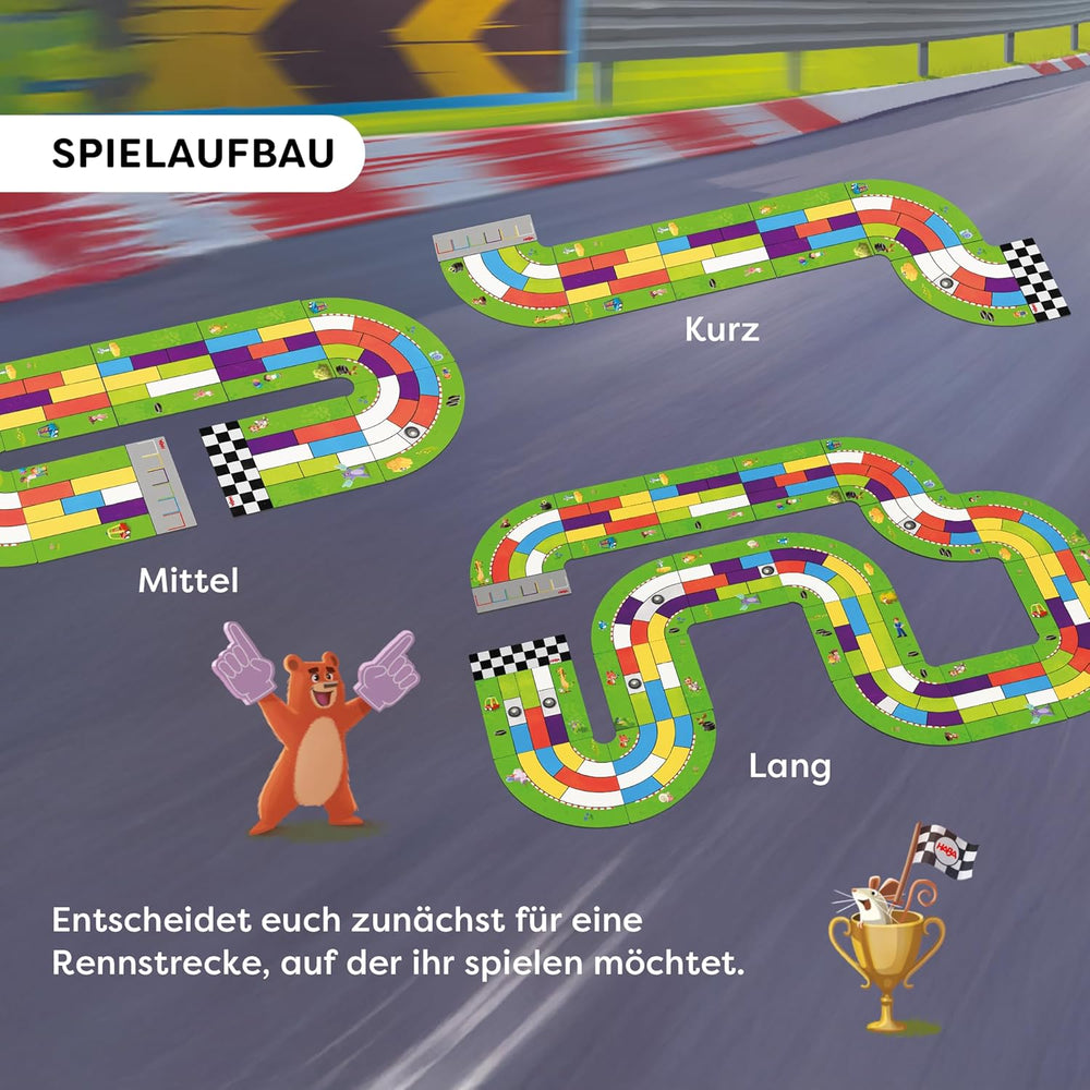 HABA Monza – Schnelles Brettspiel und Autorennspiel für Kinder ab 5 Jahren – mit 6 bunten Holzautos und bunten Würfeln – 2012226001