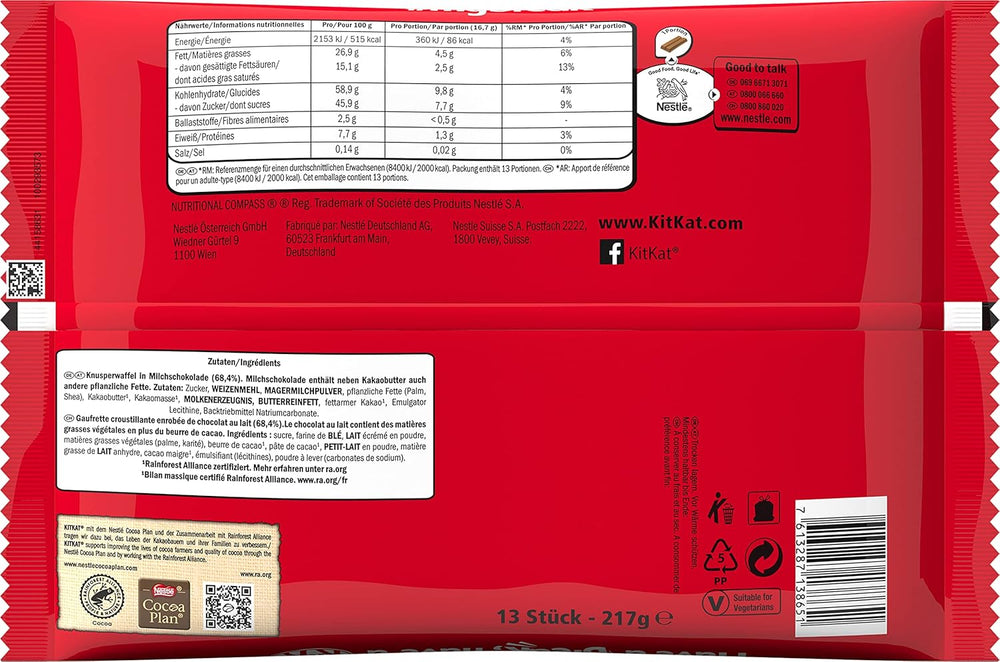 Nestlé Mini-Schokoriegel, Milchschokolade, knusprige Waffelriegel, 3er-Pack (1 x 217 g)