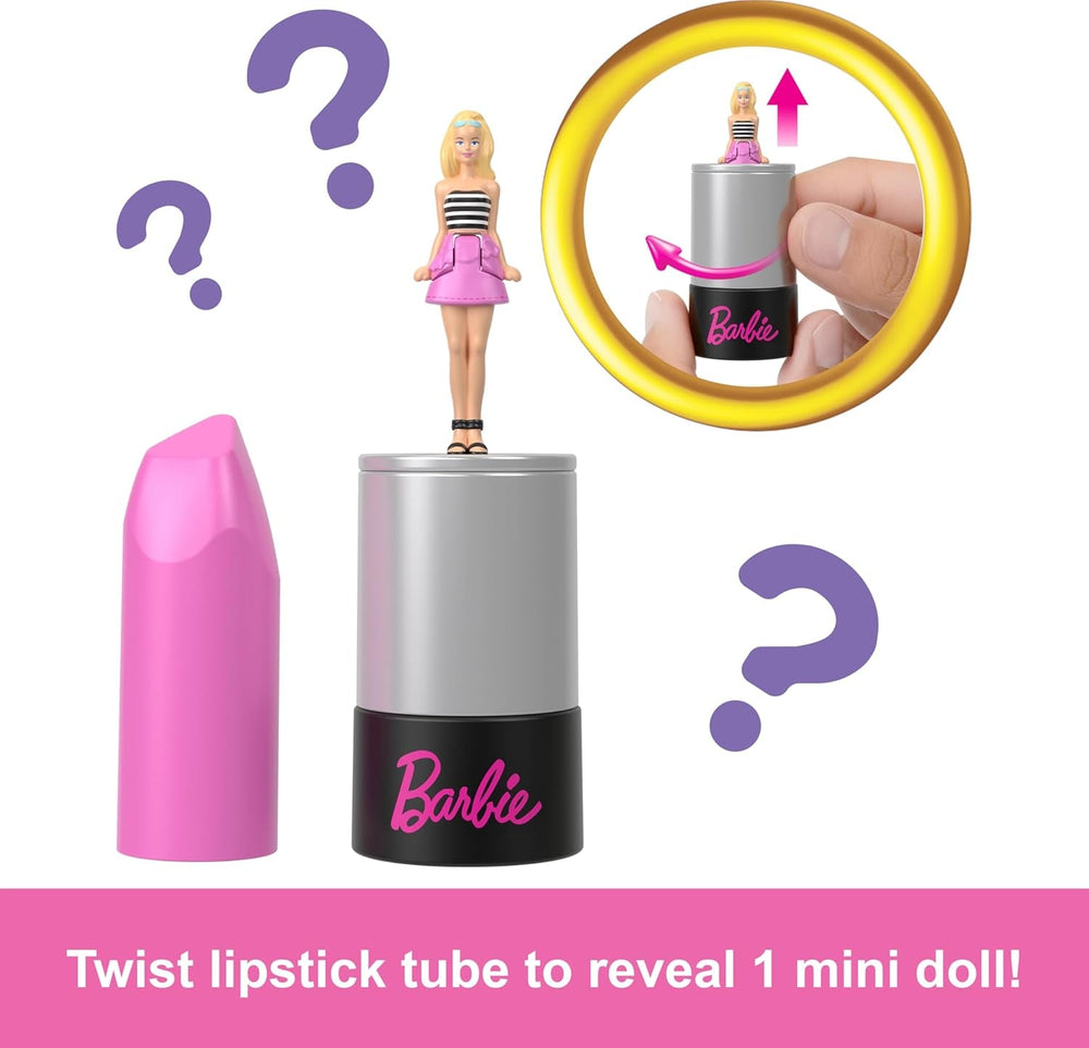 Barbie Mini Barbieland Set mit 5 Fashionistas-Puppen, ca. 3,8 cm große Minipuppen in Lippenstifthüllen, Überraschungskollektionsset (Stile können variieren), JBD26 Naty Shop Dolls