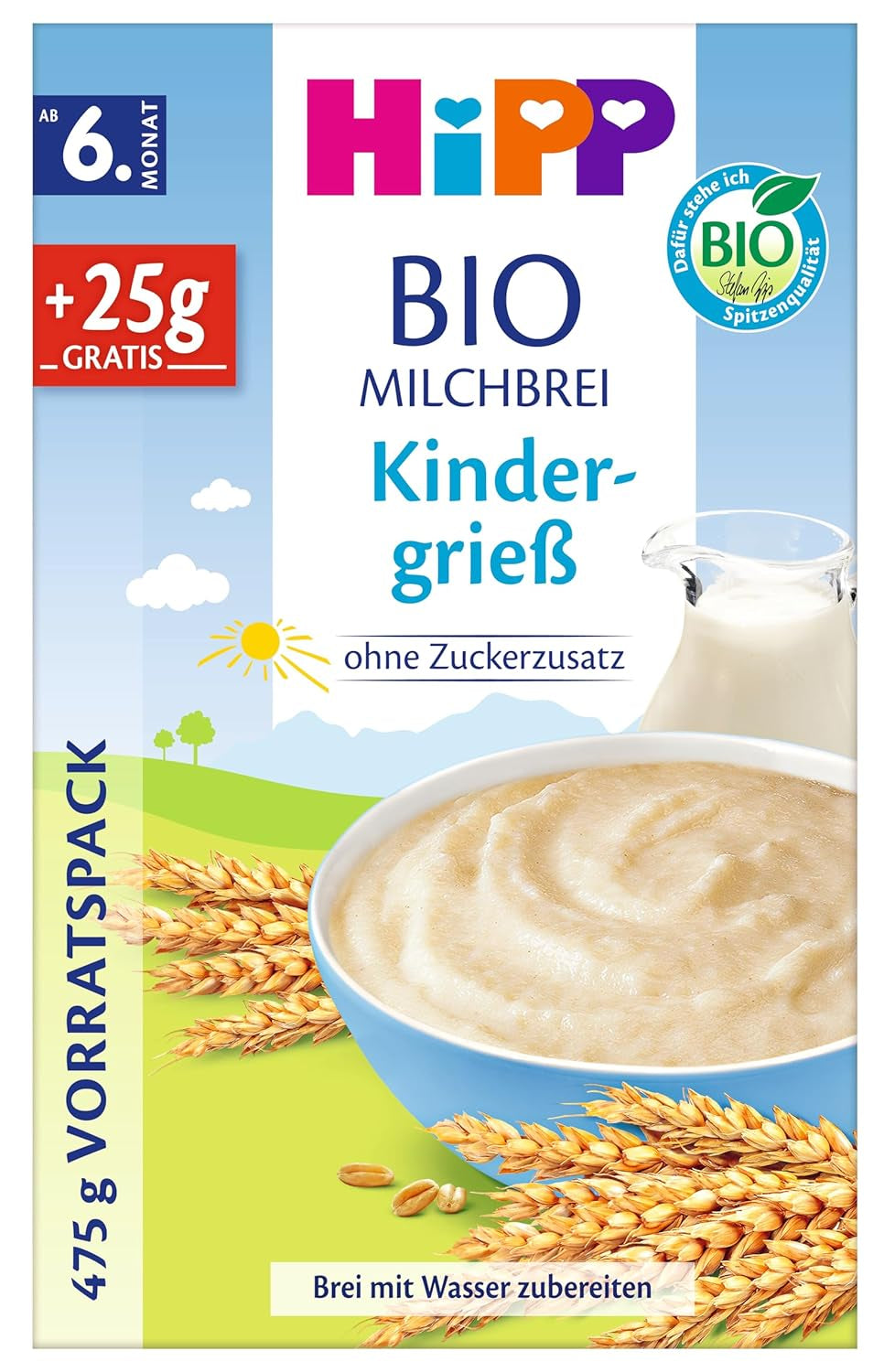 HiPP Bio-Milchbrei für Babys (4 x 475g), ab 6 Monaten, ohne Zuckerzusatz, schonend für Babys Bauch, beste Bio-Qualität
