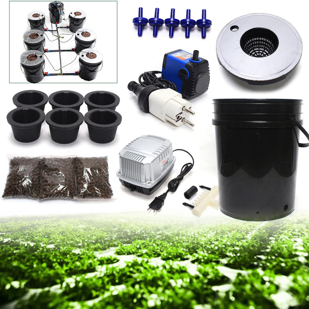 Hydroponisches System DWC 5-Gallonen-Hydrokultur-Anbausystem-Kit 20 l x 7 Eimer Hydrokultur-Anbausystem für den Innenbereich, Multi-Barrel-Hydrokultur-Maschinen-Tropfbewässerungssystem