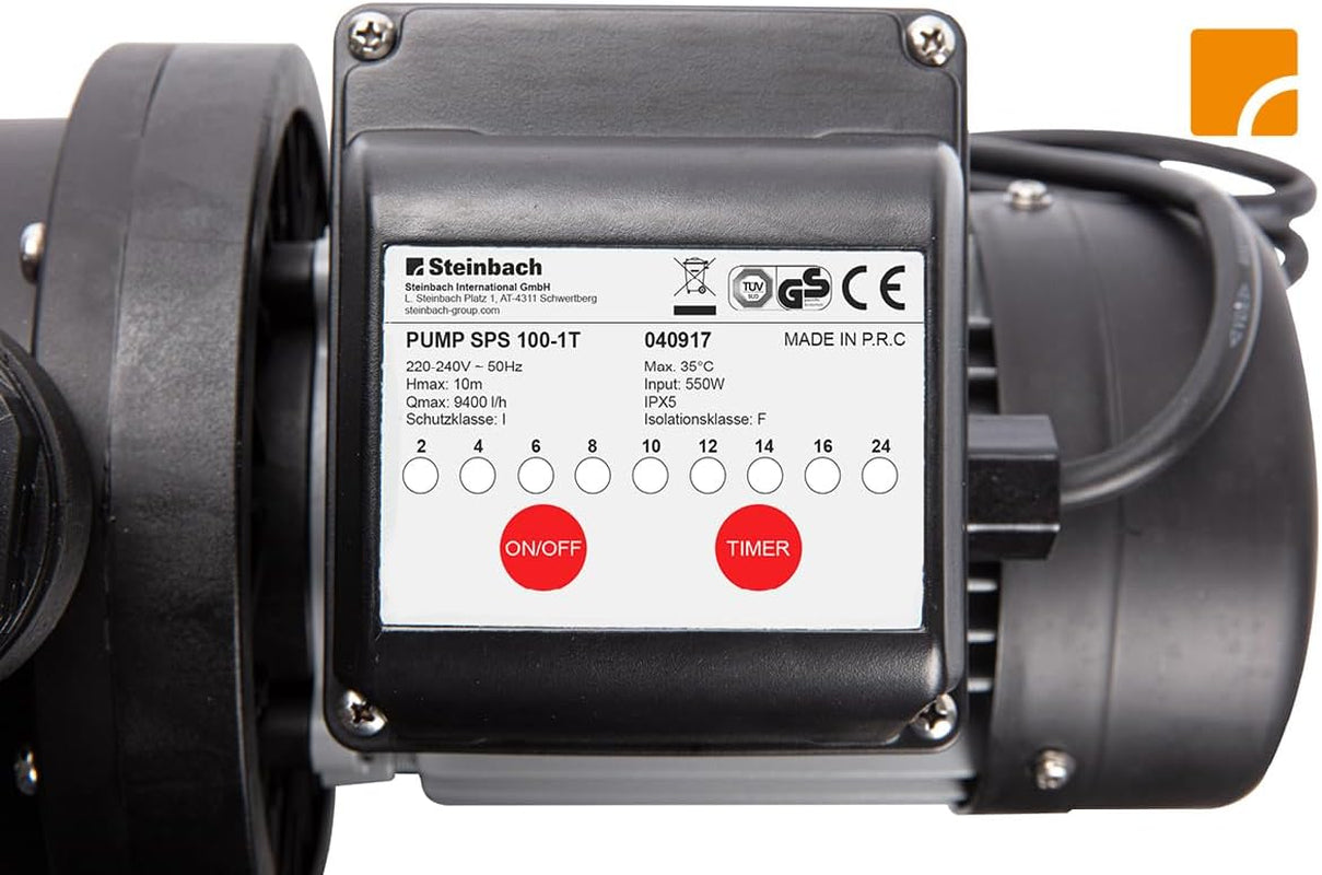 Steinbach Comfort 75 Filtersystem – 040100 – Selbstansaugende Pumpe für Pools bis 40.000 l – Mit Vorfilter, Manometer, Timer und LED-Anzeige – Inklusive speziellem INTEX 2"-Adapter