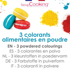Scrapcooking - Set de 3 coloranți alimentari pudră - Roșu Galben Albastru - Coloranți alimentari pentru copt, prăjituri, fursecuri, prăjituri, aluat, fondant, tort curcubeu - 4011