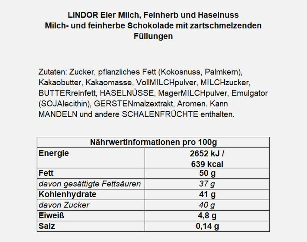 LINDOR-Eier mit Lindt-Schokolade | 4 Kartons à 450 g | LINDOR-Eier mit zartschmelzender Vollmilchschokolade, weißer, dunkler und Haselnussfüllung | Osterschokolade | Geschenk aus Schokolade | Ostereier | Schokoladeneier