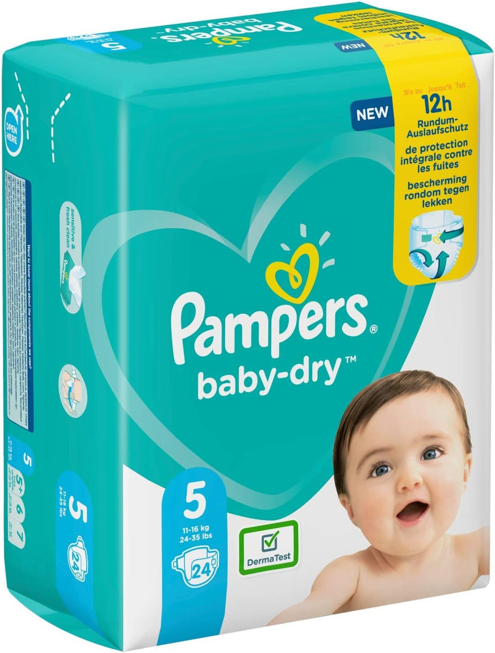 Pampers Windeln für Babys Größe 5 (11-16 kg), 24 Stück, bis zu 12 Stunden Auslaufschutz