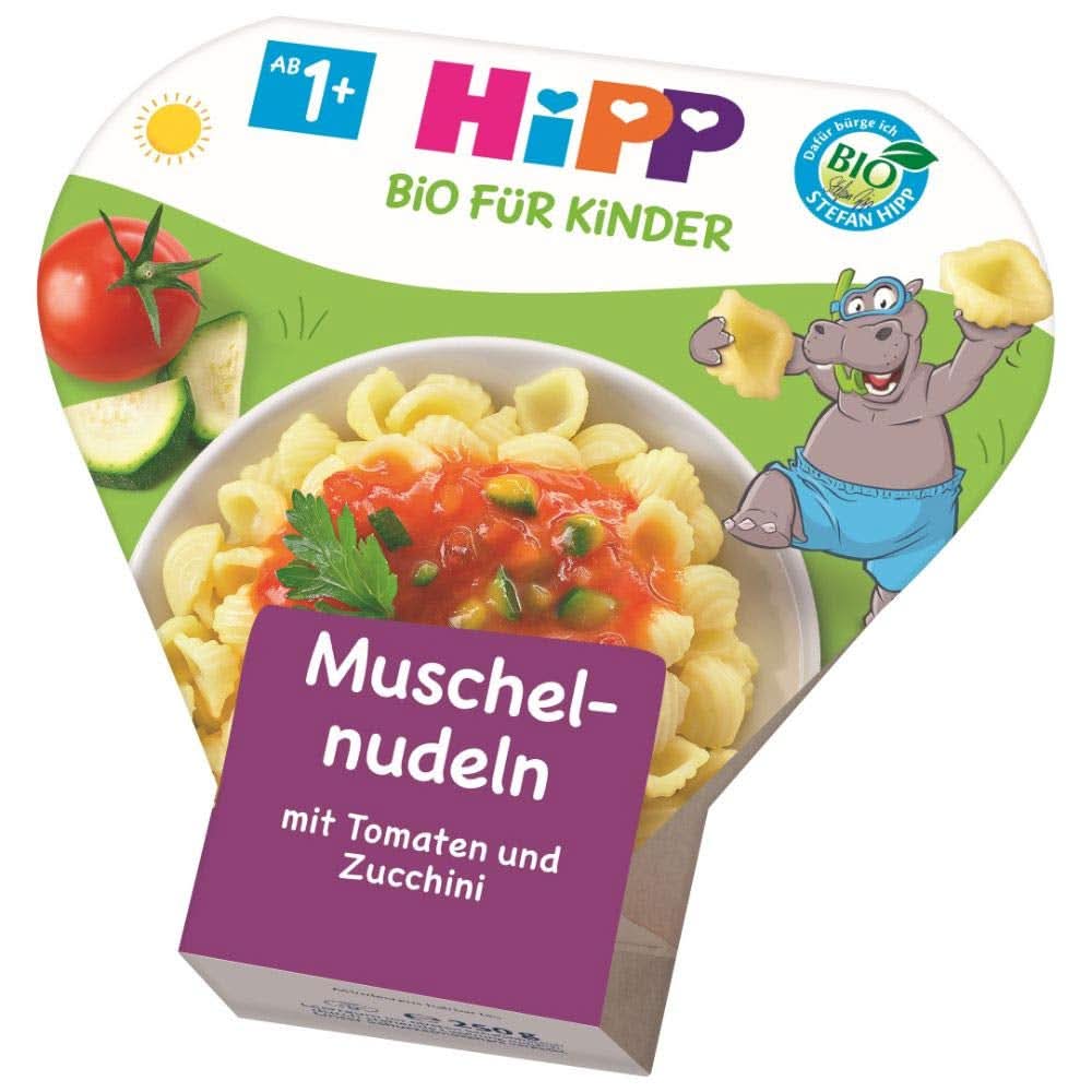 Hipp Muschelnudeln mit Tomaten und Bio-Zucchini, 6er Pack (6 x 250 g) Mutter und Kind Naty Shop
