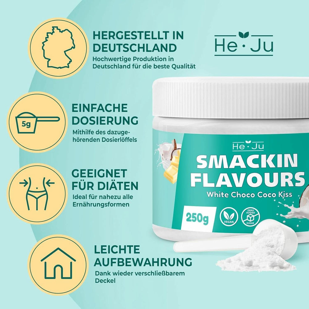 He-Ju, Pulver mit weißem Schokoladen- und Kokosgeschmack, 250 Gramm Aromen Naty Shop