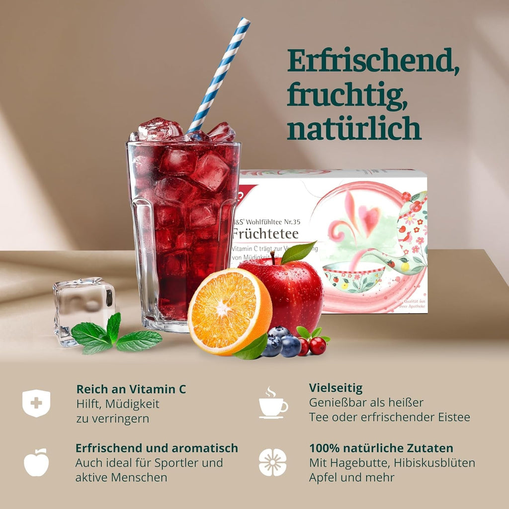 H&amp;S Ceai de fructe cu vitamina C: amestec de ceai de fructe aromat și răcoritor, 20 x 2,7 g