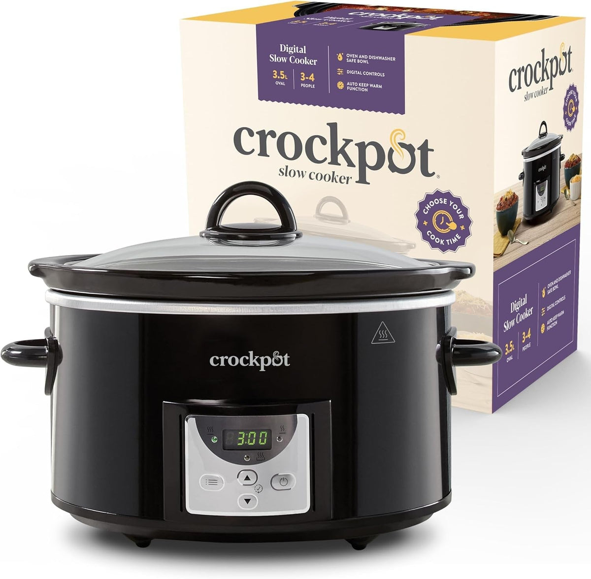 Slow Cooker digitaler Crockpot, 3,5 l (3 bis 4 Personen), CSC113X Slow Cooker Naty Shop Schwarz 3,5 Liter