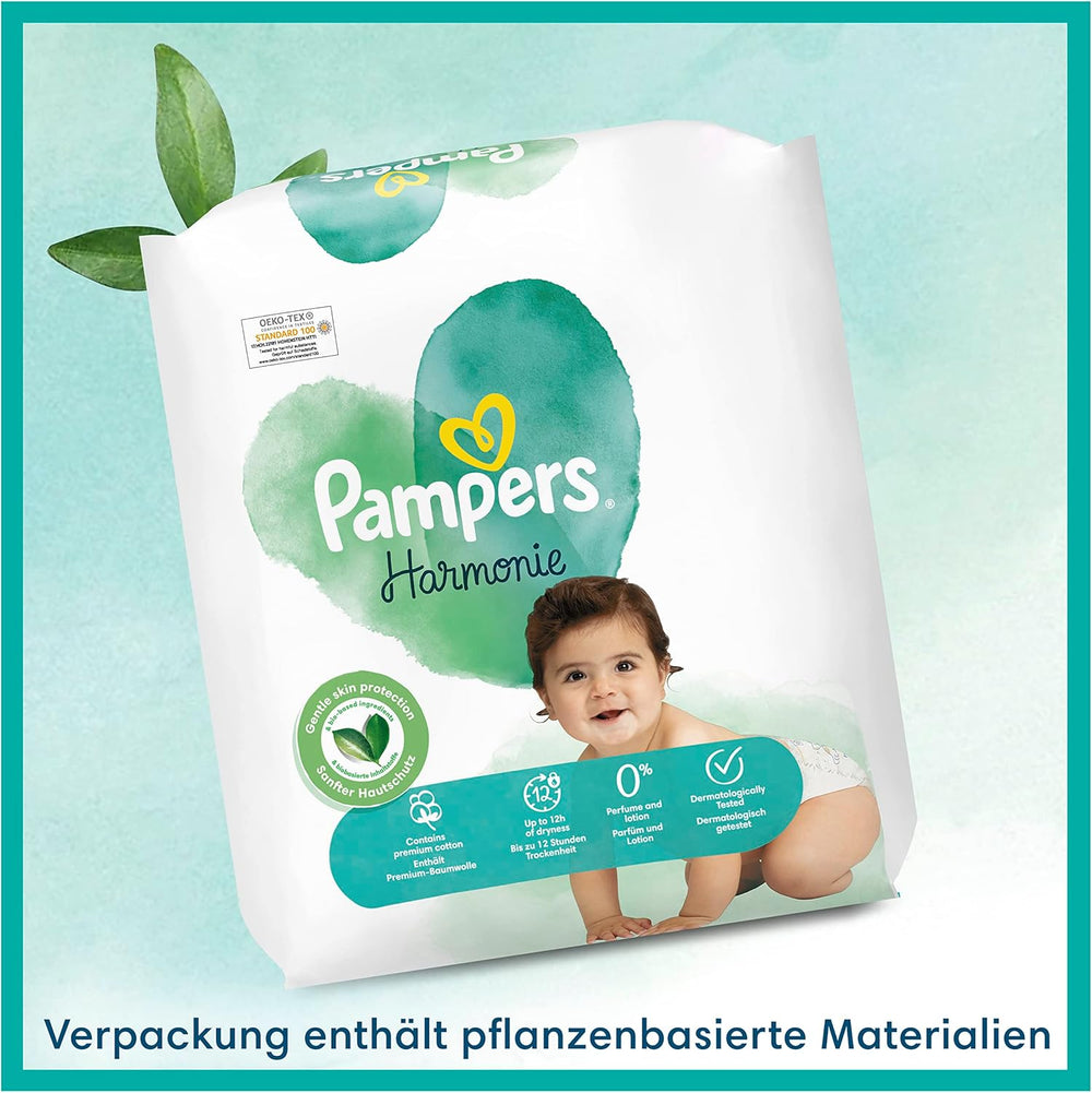 Pampers Babywindeln, Größe 2 (4–8 kg), Harmony, Half Moon Box, sanfter Hautschutz und pflanzliche Inhaltsstoffe, 240 Stück
