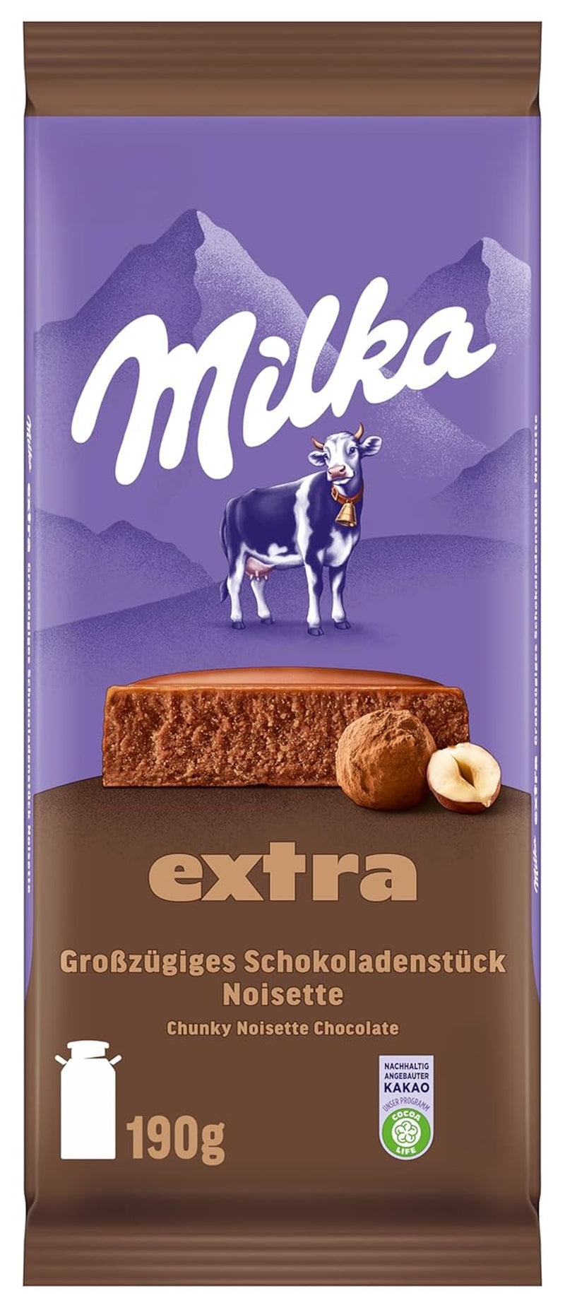 Milka Extra Noisette – Alpenmilchschokolade mit zart-cremiger Haselnussfüllung – 15 x 190 g