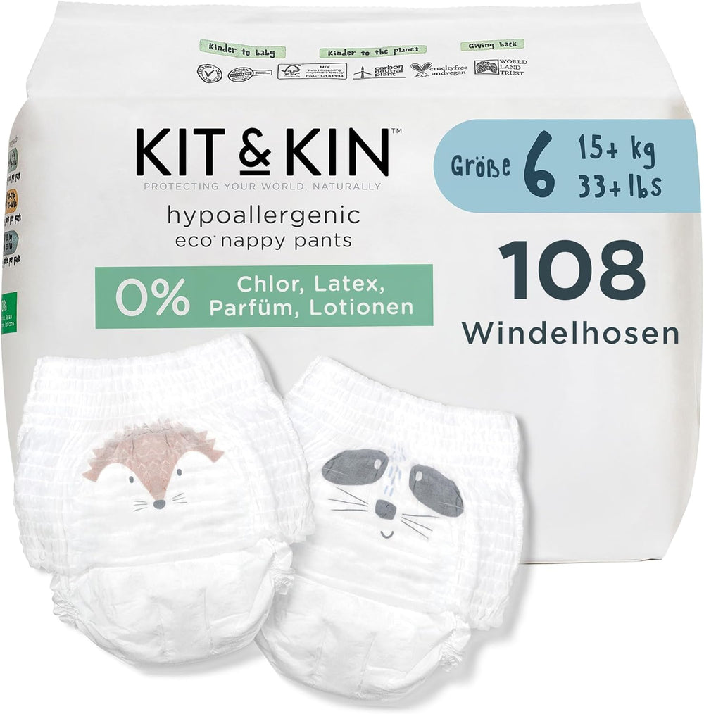 Kit & Kin Premium Öko-Windeln, Größe 4 (9–16 kg), 132 Windeln, pflanzlich und hypoallergen, zuverlässiger Auslaufschutz, vegan und frei von Tierversuchen